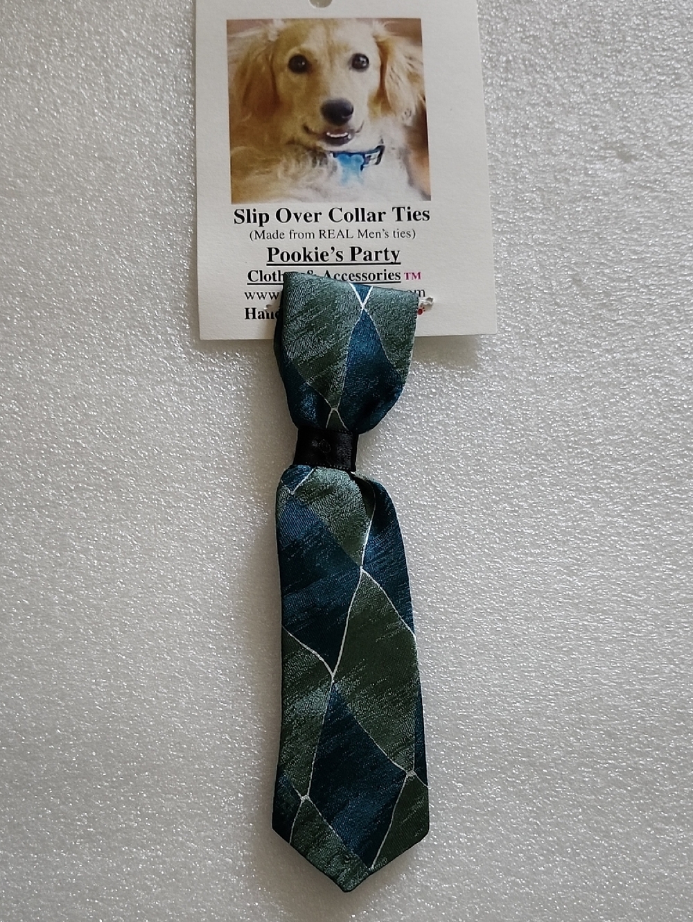 Hand Crafted Green & Teal Slip-Over Dog Collar Tie
